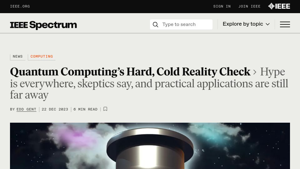 Screenshot of spectrum.ieee.org: Quantum computing's reality check