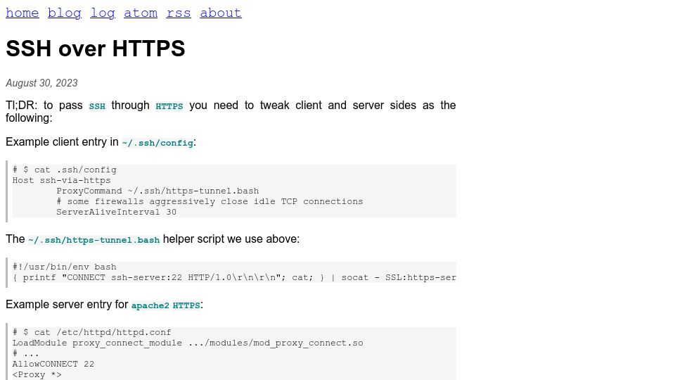 Screenshot of trofi.github.io: SSH over HTTPS