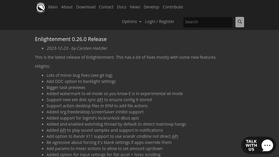 Screenshot of enlightenment.org: Enlightenment 0.26