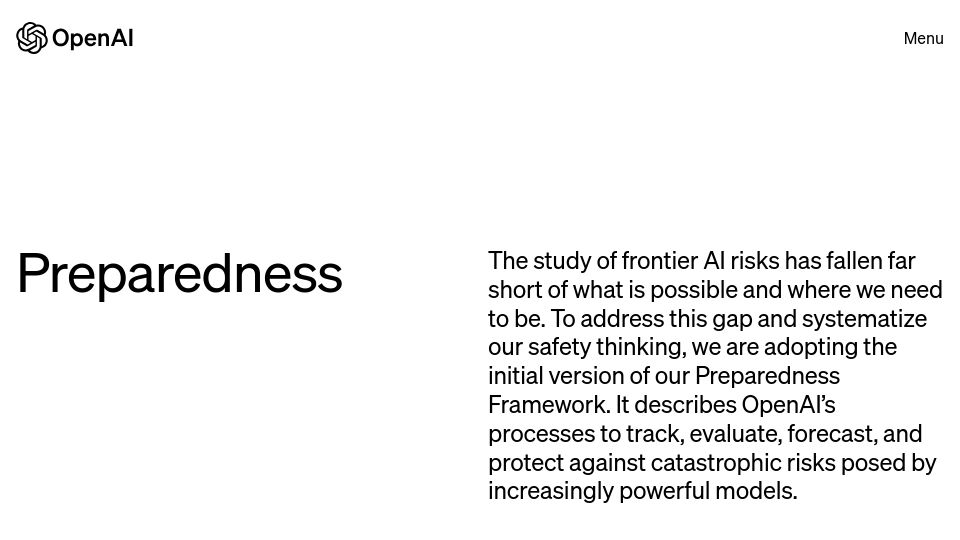 Screenshot of openai.com: Preparedness Framework