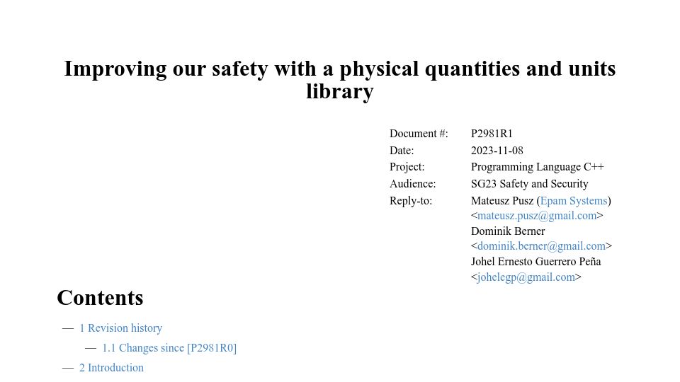 Screenshot of open-std.org: Improving our safety with a physical quantities and units library