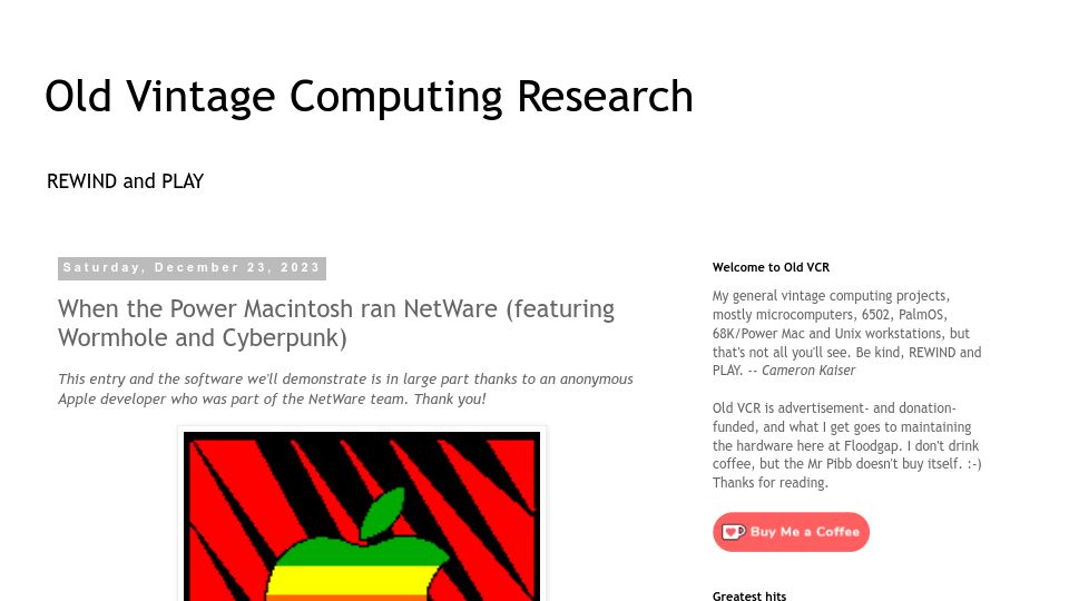 Screenshot of oldvcr.blogspot.com: When the Power Macintosh Ran NetWare (Featuring Wormhole and Cyberpunk)