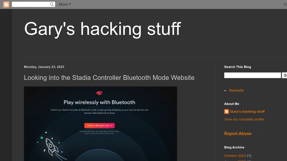 Screenshot of garyodernichts.blogspot.com: Looking into the Stadia Controller Bluetooth Mode Website