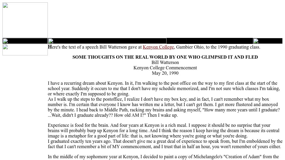 Screenshot of web.mit.edu: Bill Watterson Commencement Speech (1990)