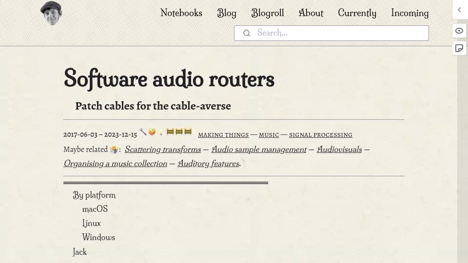 Screenshot of danmackinlay.name: Software audio routers