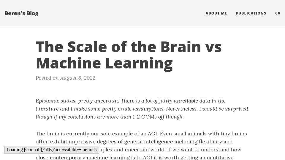 Screenshot of beren.io: The Scale of the Brain vs. Machine Learning (2022)