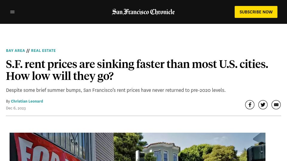 Screenshot of sfchronicle.com: San Francisco’s rent prices have never returned to pre-2020 levels