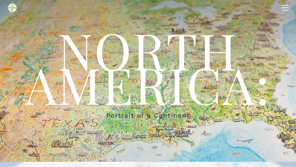 Screenshot of antonthomasart.com: North America: Hand-Drawn Portrait of a Continent