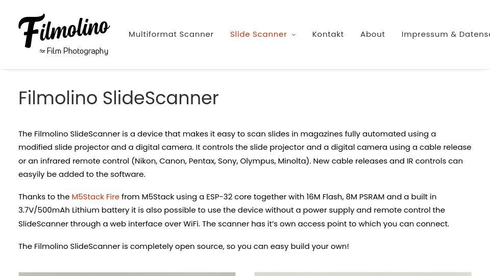 Screenshot of filmolino.com: Filmolino SlideScanner