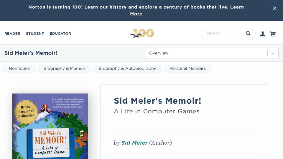 Screenshot of wwnorton.com: Sid Meier's Memoir: A Life in Computer Games