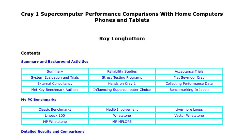 Screenshot of roylongbottom.org.uk: Cray-1 vs Raspberry Pi