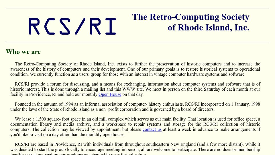 Screenshot of rcsri.org: Retro-Computing Society of Rhode Island