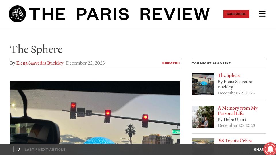 Screenshot of theparisreview.org: The Sphere