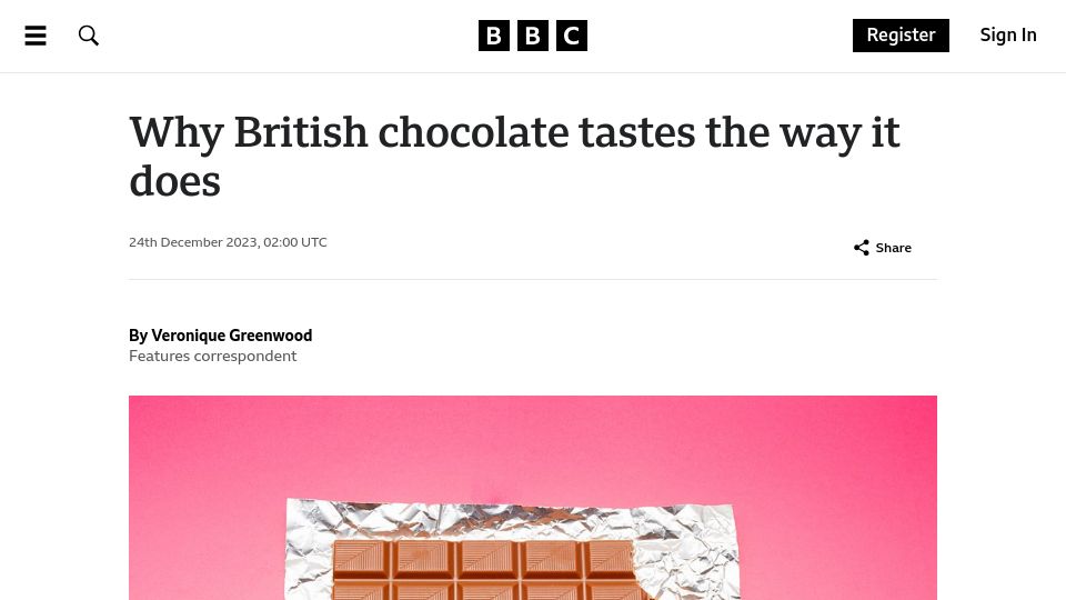 Screenshot of bbc.com: Why British chocolate tastes the way it does