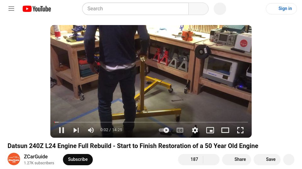Screenshot of youtube.com: Datsun 240Z L24 Engine Full Rebuild [video]
