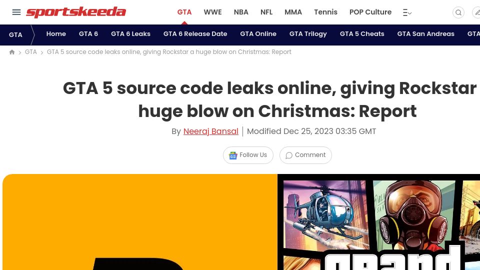 Screenshot of sportskeeda.com: GTA 5 source code leaks online