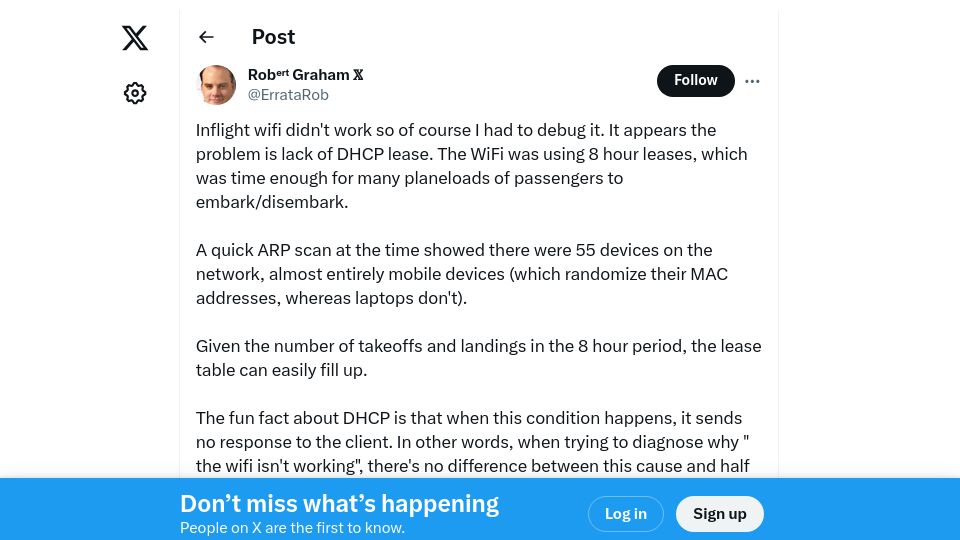 Screenshot of x.com: I told the flight attendant "the WiFi isn't working"