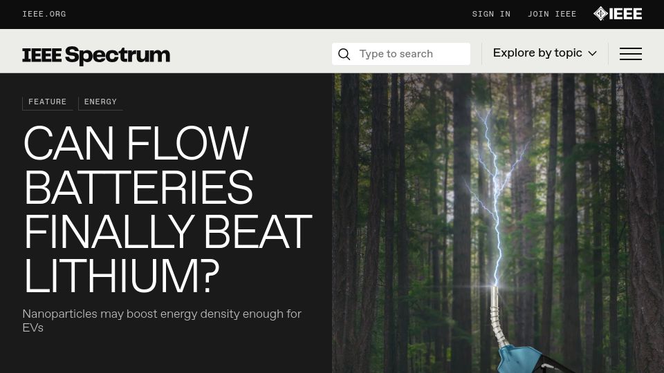 Screenshot of spectrum.ieee.org: Can flow batteries finally beat lithium?