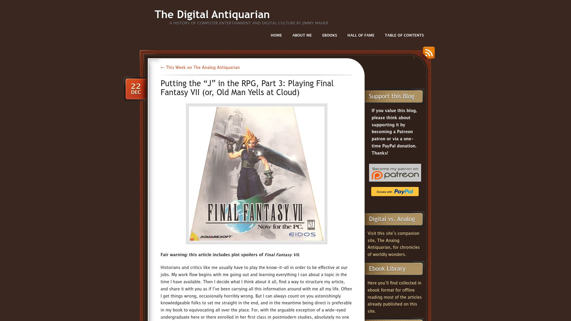 Screenshot of filfre.net: Putting the "J" in the RPG, Part 3: Playing Final Fantasy VII