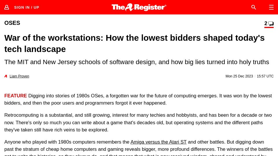 Screenshot of theregister.com: War of the workstations: How the lowest bidders shaped today's tech landscape