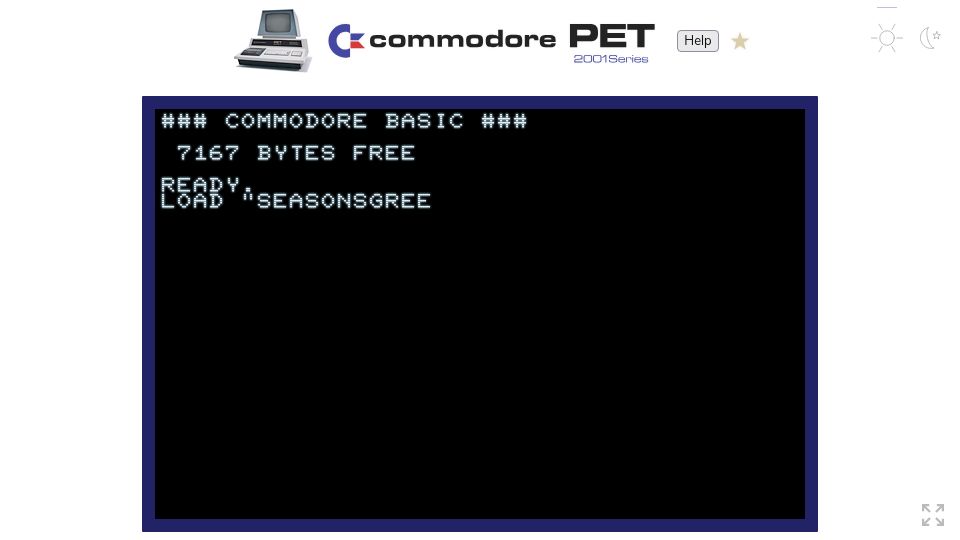 Screenshot of masswerk.at: Commodore Season's Greetings for the PET