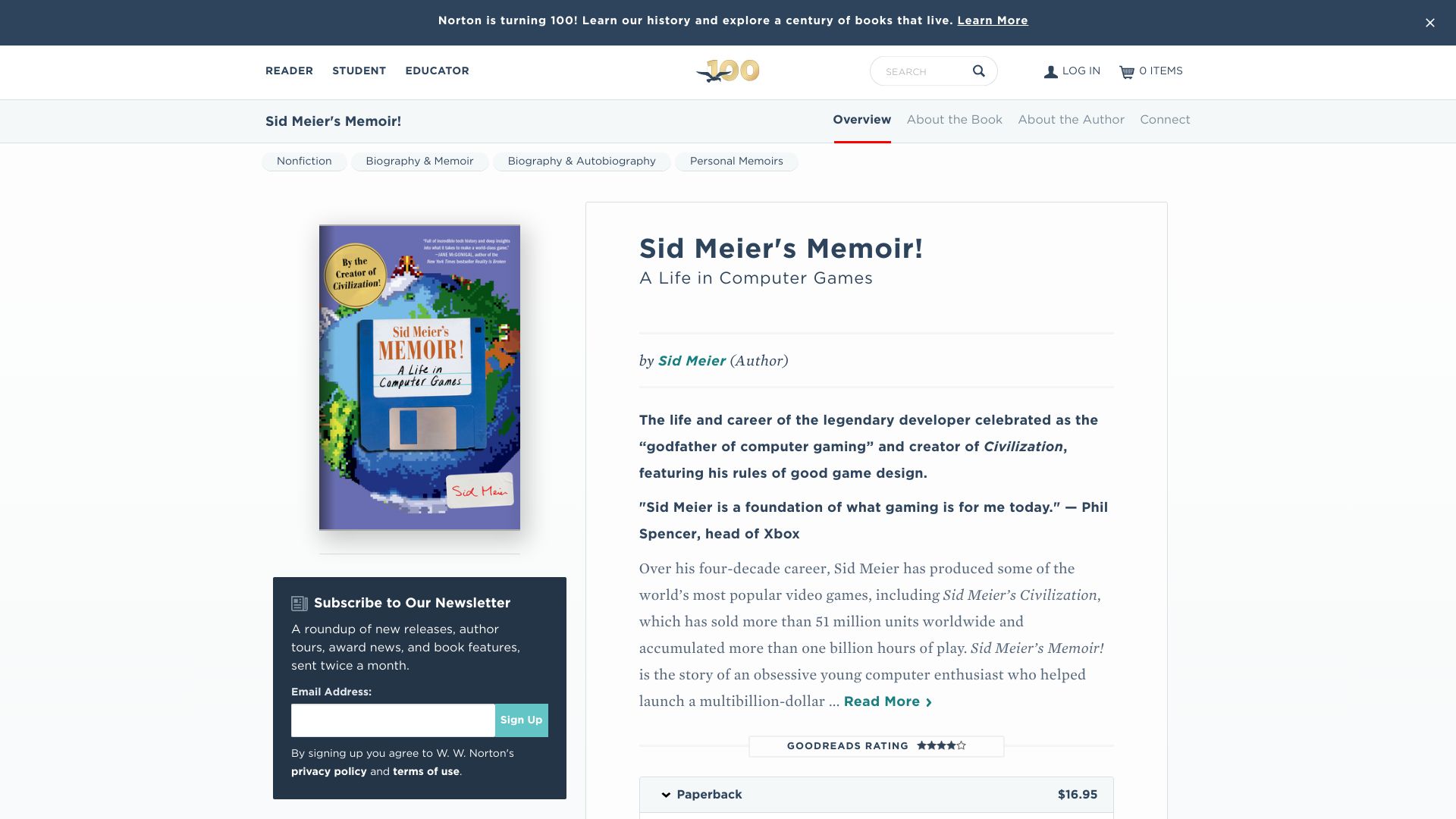 Screenshot of wwnorton.com: Sid Meier's Memoir: A Life in Computer Games