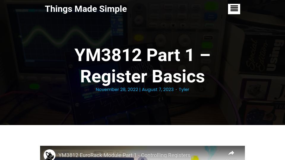 Screenshot of thingsmadesimple.com: YM3812 Register Basics