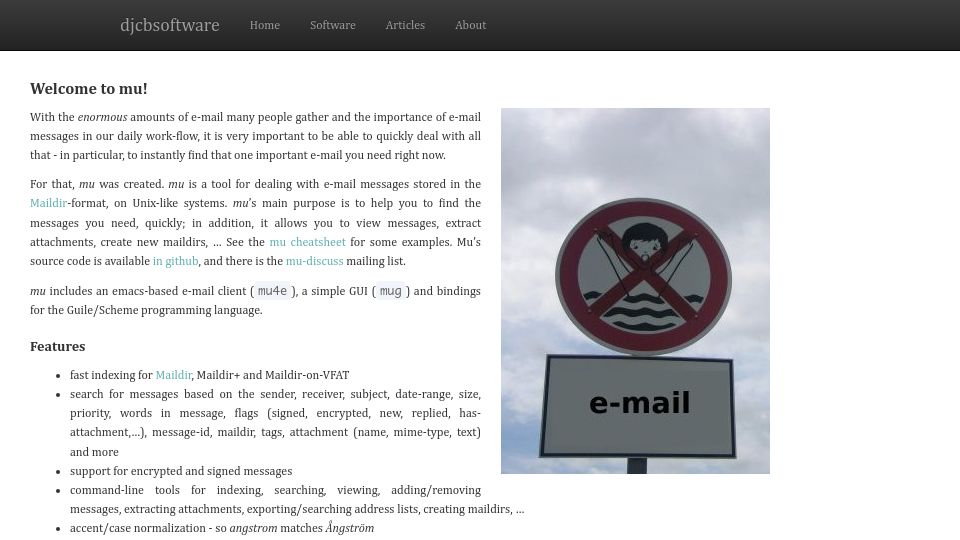 Screenshot of djcbsoftware.nl: Maildir-utils: index, search and manage Maildir mailboxes