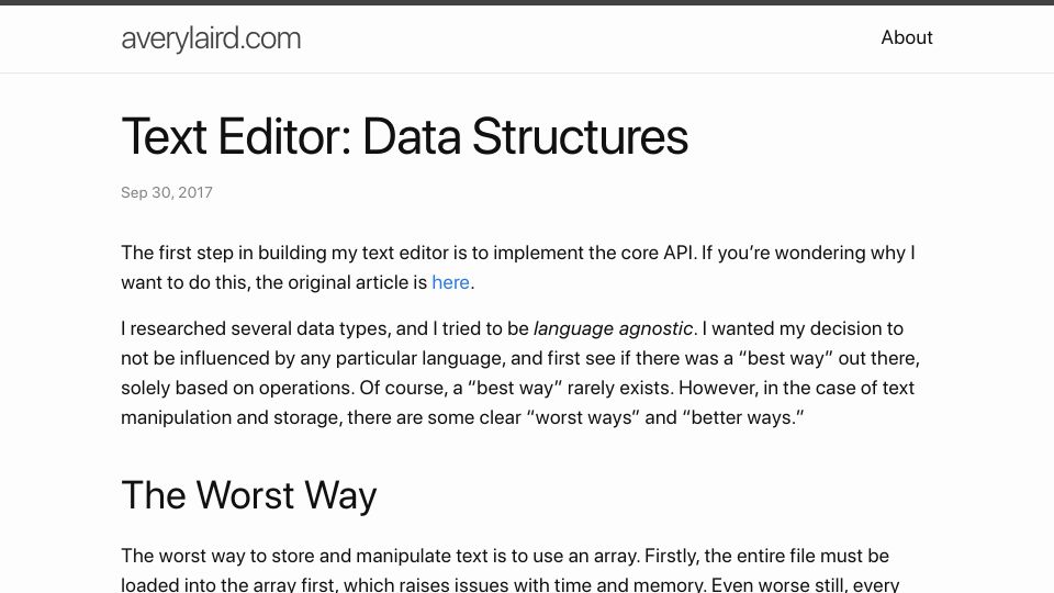 Screenshot of averylaird.com: Text Editor: Data Structures