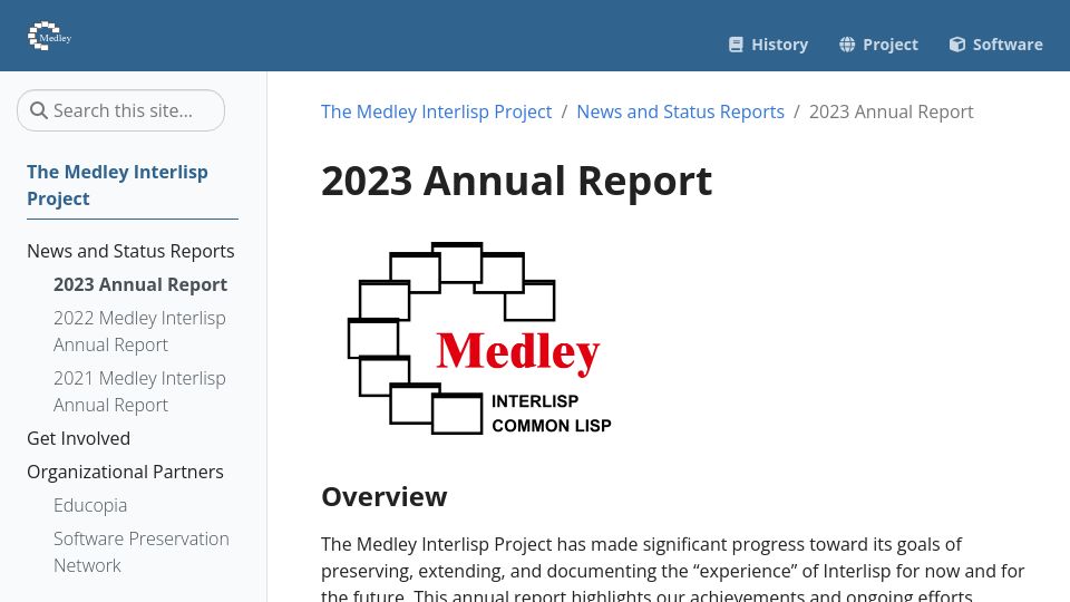 Screenshot of interlisp.org: 2023 Medley Interlisp Project Annual Report