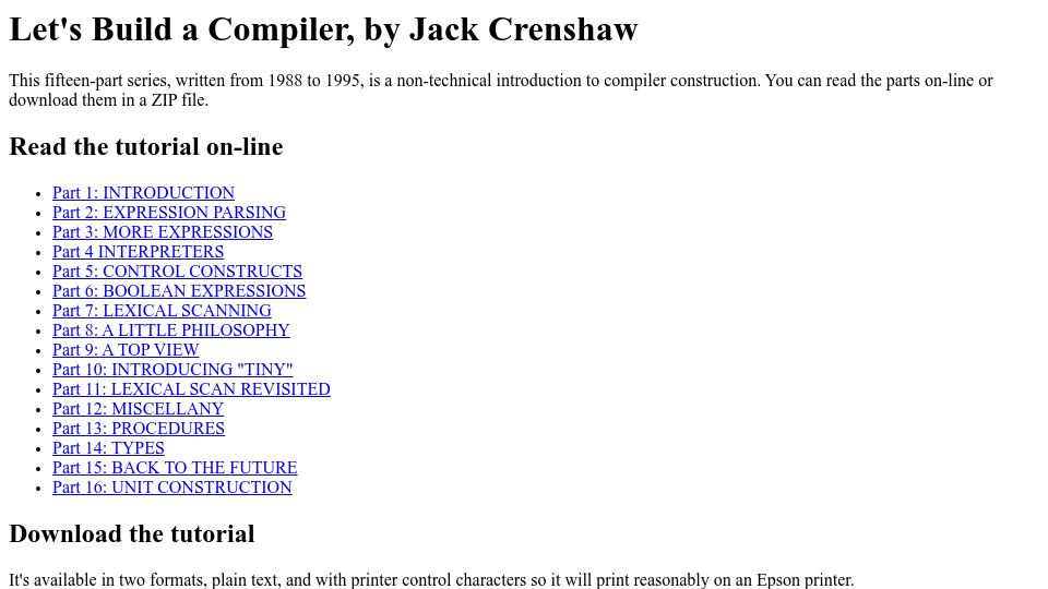 Screenshot of compilers.iecc.com: Let's Build a Compiler (1988)