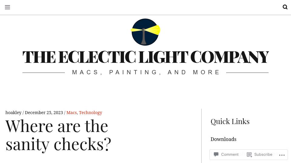 Screenshot of eclecticlight.co: Where Are the Sanity Checks?