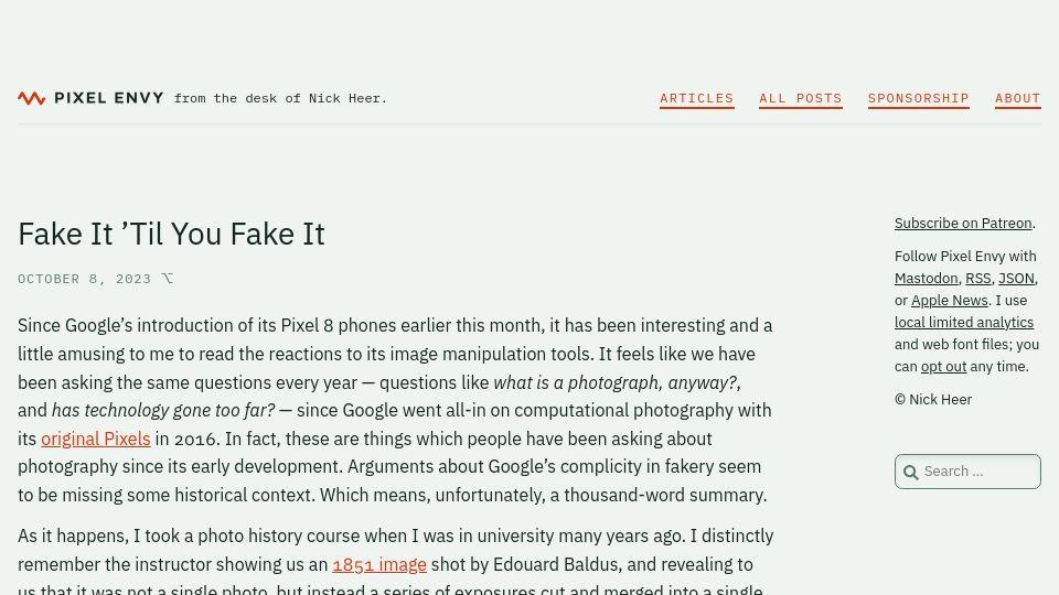 Screenshot of pxlnv.com: Fake It 'Til You Fake It