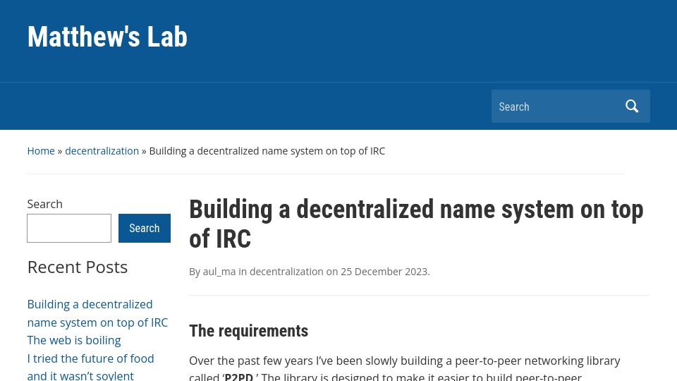 Screenshot of roberts.pm: Building a decentralized name system on top of IRC