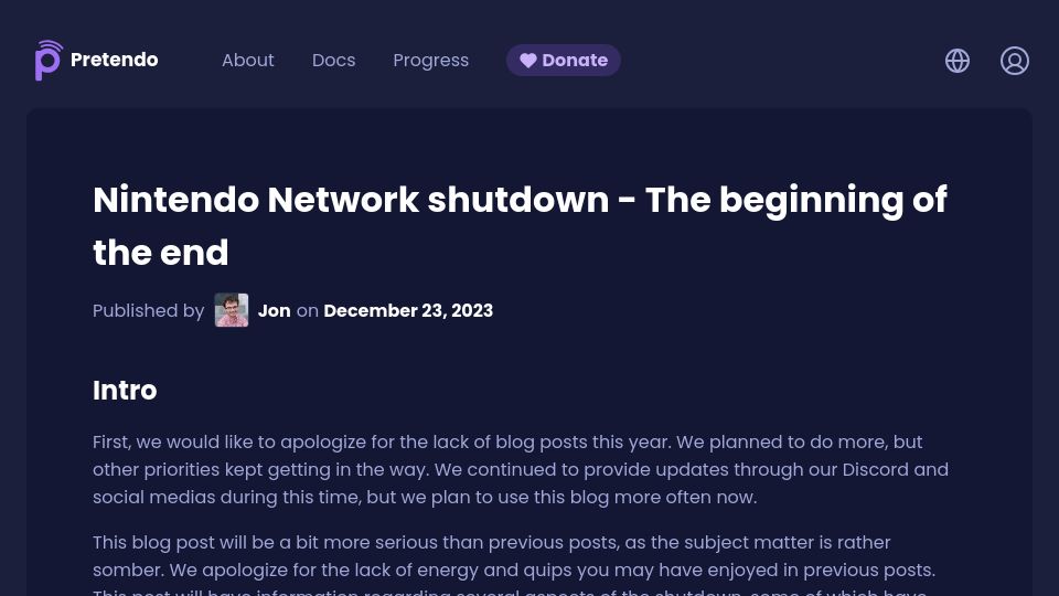 Screenshot of pretendo.network: Nintendo Network shutdown – The beginning of the end