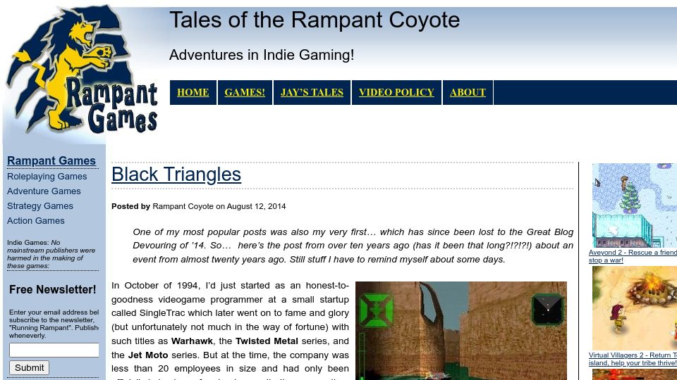 Screenshot of rampantgames.com: Black Triangles (2014)