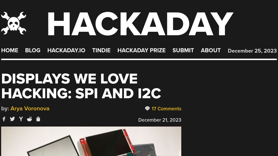 Screenshot of hackaday.com: Displays We Love Hacking: SPI and I2C