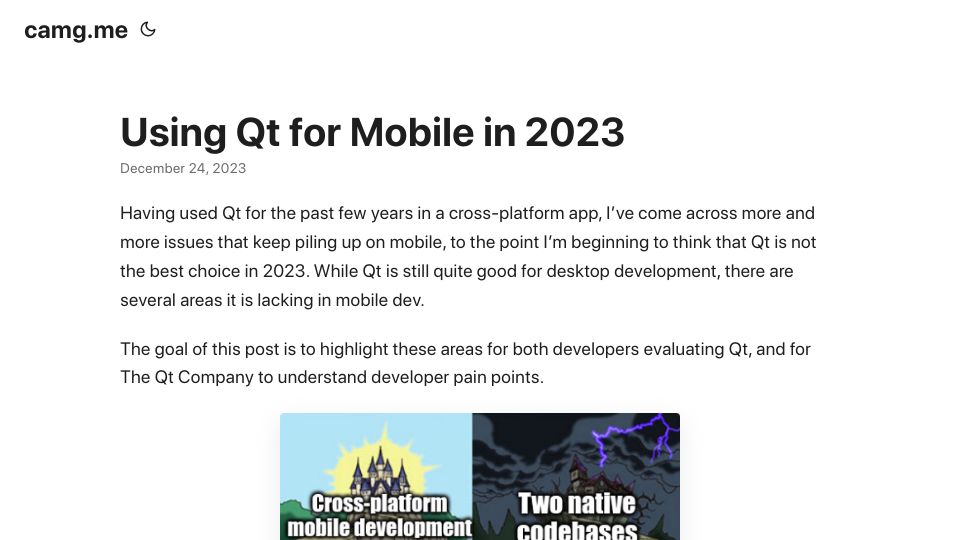 Screenshot of camg.me: Using Qt for Mobile in 2023