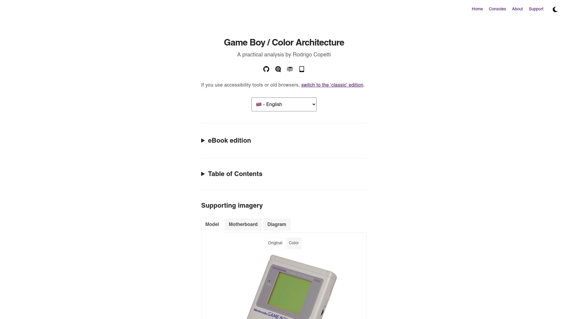 Screenshot of copetti.org: Game Boy / Color Architecture