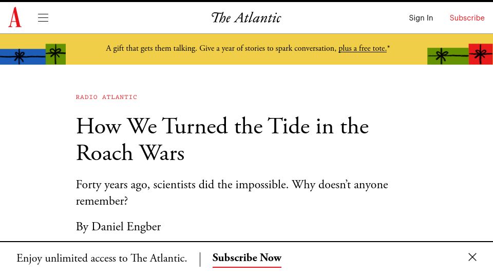 Screenshot of theatlantic.com: How we turned the tide in the roach wars