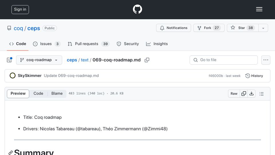 Screenshot of github.com: Change of Name: Coq –> The Rocq Prover