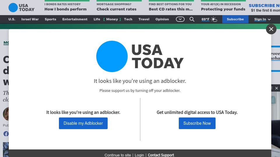 Screenshot of usatoday.com: California Pizza Huts lay off all delivery drivers ahead of minimum wage increas