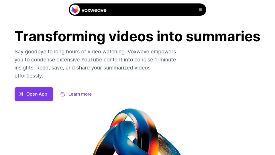 Screenshot of voxweave.xyz: Show HN: I've built a tool that summarizes 3-hour YouTube videos