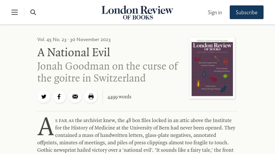 Screenshot of lrb.co.uk: The curse of the goitre in Switzerland