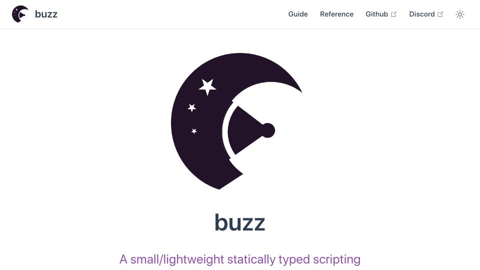 Screenshot of buzz-lang.dev: Buzz: A lightweight statically typed scripting language