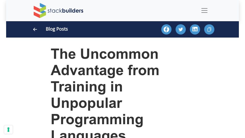 Screenshot of stackbuilders.com: The Uncommon Advantage from Training in Unpopular Programming Languages