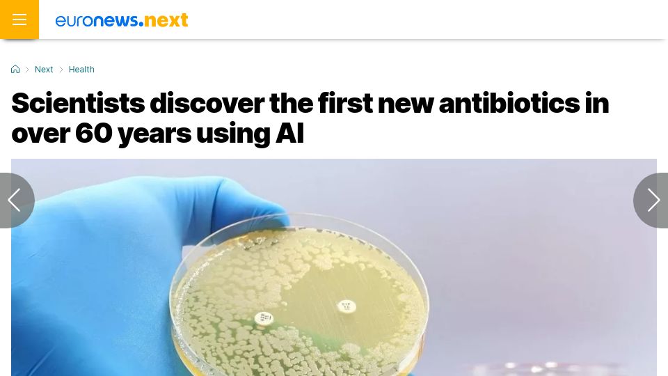 Screenshot of euronews.com: Scientists discover the first new antibiotics in over 60 years using AI