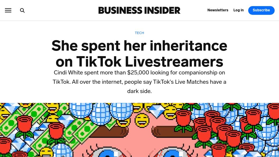 Screenshot of businessinsider.com: She spent her inheritance on TikTok Livestreamers