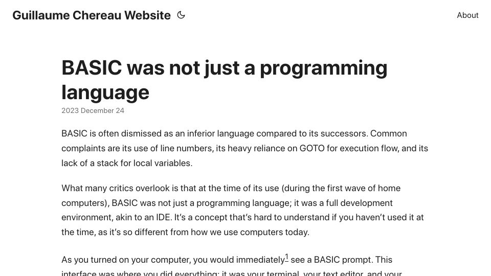 Screenshot of gcher.com: BASIC was not just a programming language