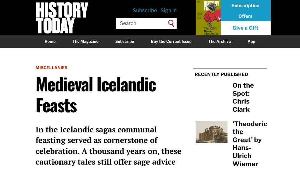 Screenshot of historytoday.com: Medieval Icelandic Feasts